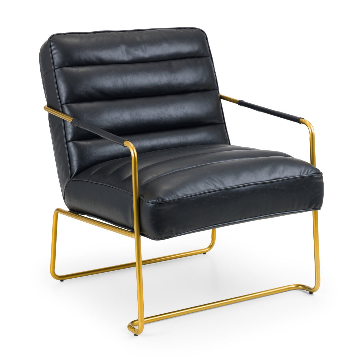 Giorgio faux leather accent chair with curved backrest and gold metal legs front view