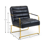 Giorgio Faux leather chair with gold frame and dimensions marked on a white background
