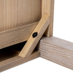 Underneath view showing the heavy-duty leg corner bracket and solid wood frame construction of the Haldon console table
