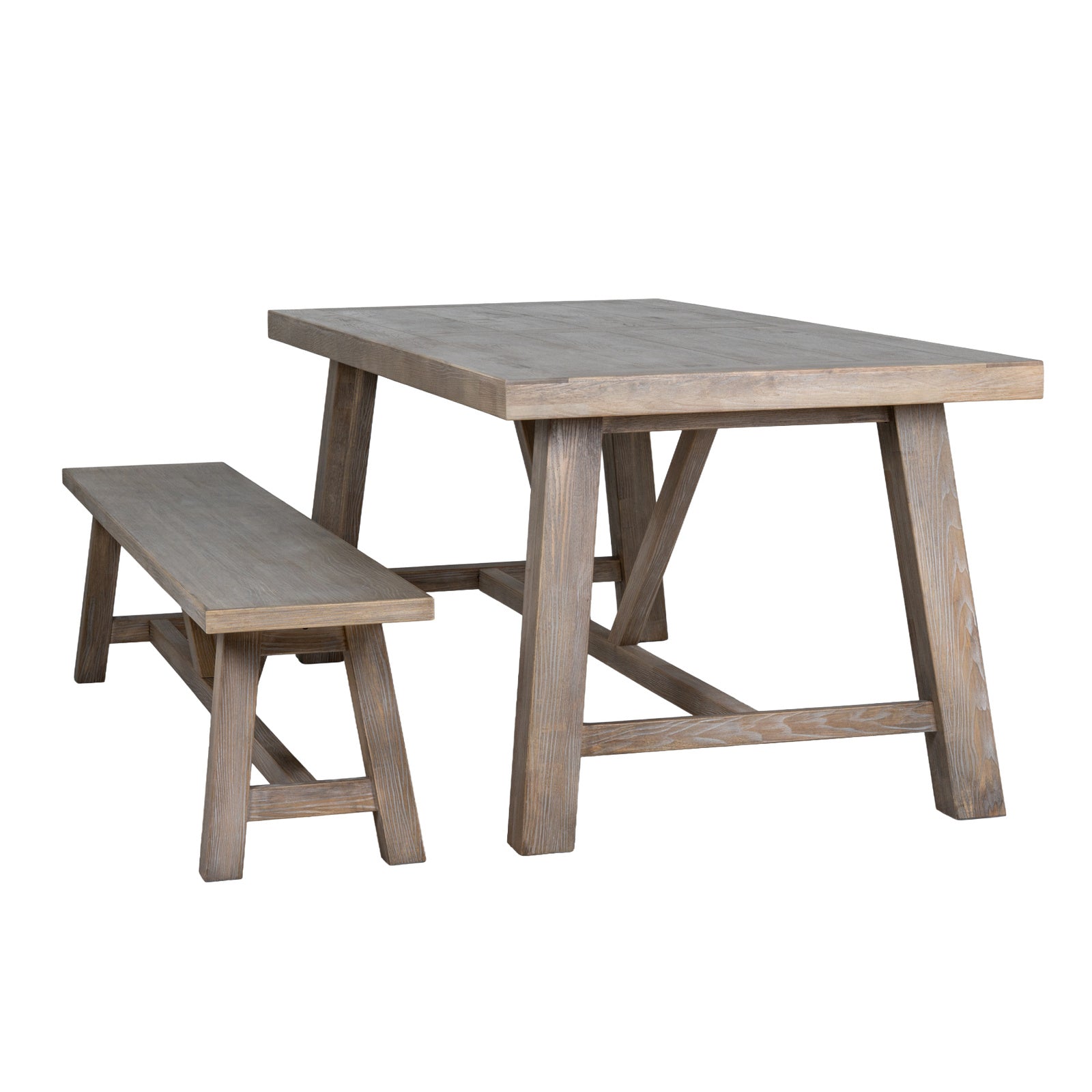 Haldon wooden large dining bench displayed together with the matching Haldon trestle dining table