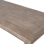 Top-down detail view displaying the rich natural wood grain texture across the Haldon large dining table surface