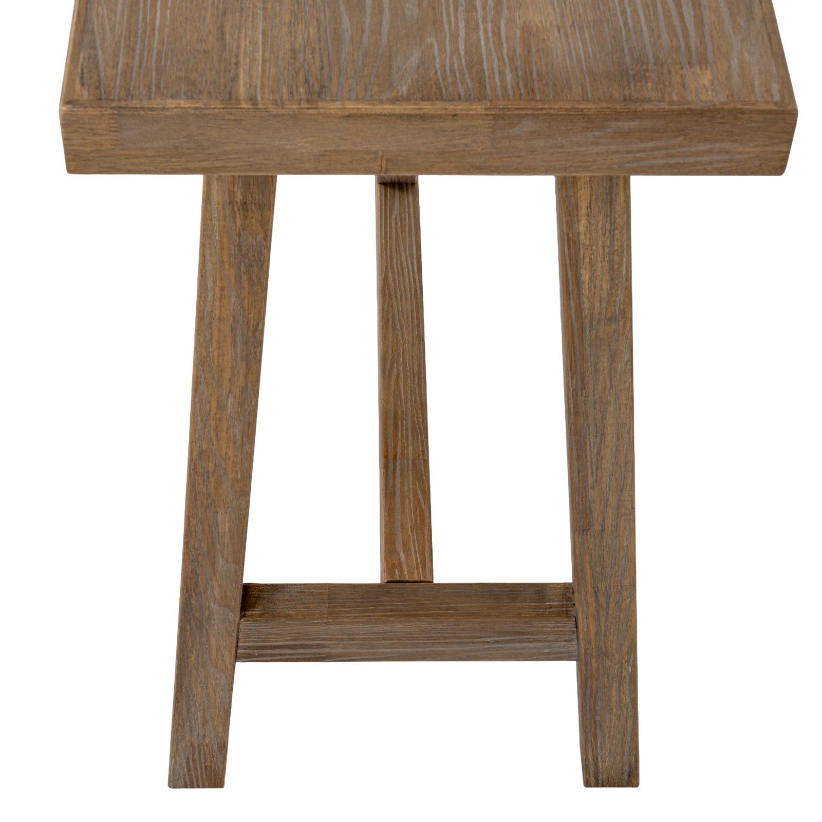 Side view highlighting the slender depth and angled A-frame leg construction of the Haldon wooden console table