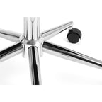 Detail view of the sturdy 5-star chrome swivel base and gas lift mechanism on the Kahlo chair.