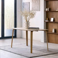 Kaito oak wooden dining table styled on a textured grey rug in a bright Scandinavian dining space