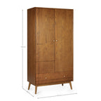 Dimension breakdown diagram for the Lowry Cherry Ash 2 door 1 drawer wardrobe