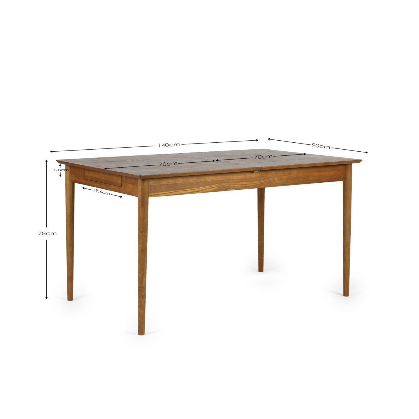 Dimension breakdown diagram for the Lowry 2 drawer extending dining table in its closed position