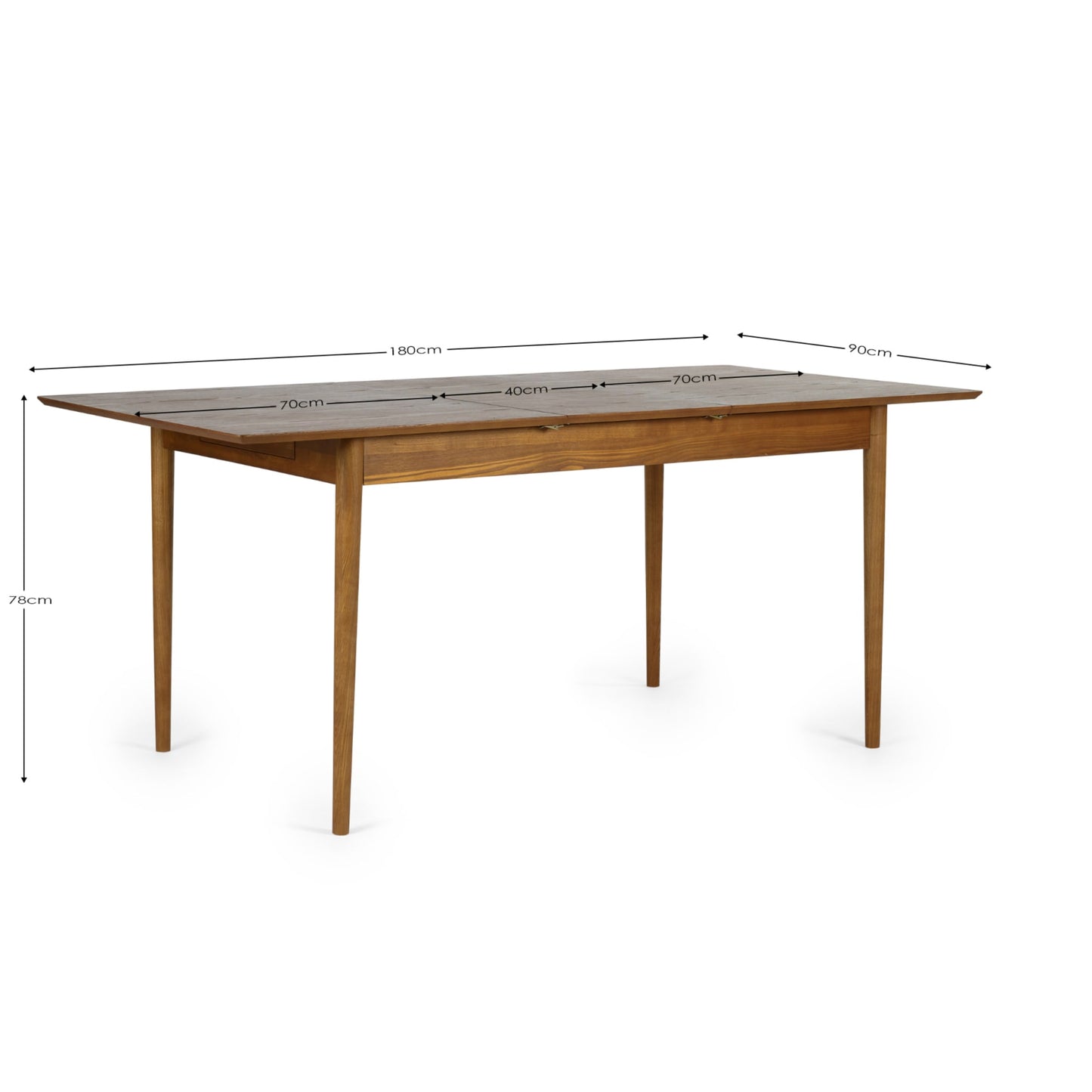 Dimension breakdown diagram for the Lowry 2 drawer extending dining table in its fully extended position