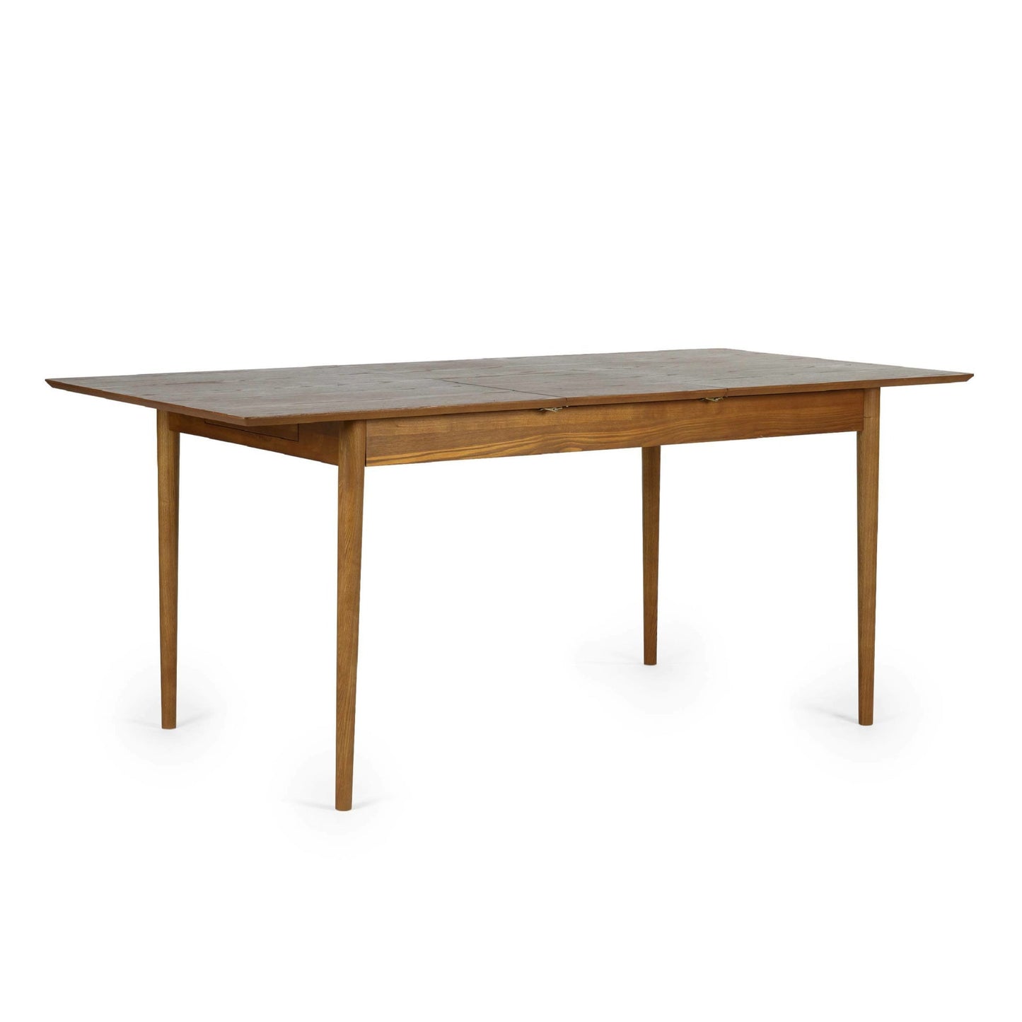 Perspective studio shot of the Lowry dining table fully extended showing expanded tabletop seating capacity