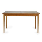Front view studio shot of the Lowry 2 drawer extending dining table with mid-century tapered wooden legs