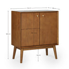 Dimension breakdown diagram for the Lowry small 2 door sideboard with mid-century tapered legs