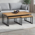 Brooklyn oak nesting coffee table set styled in a modern living room beside a grey sofa