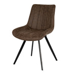 Front view displaying the deep coffee faux leather finish and black metal leg frame of the Malmo dining chair