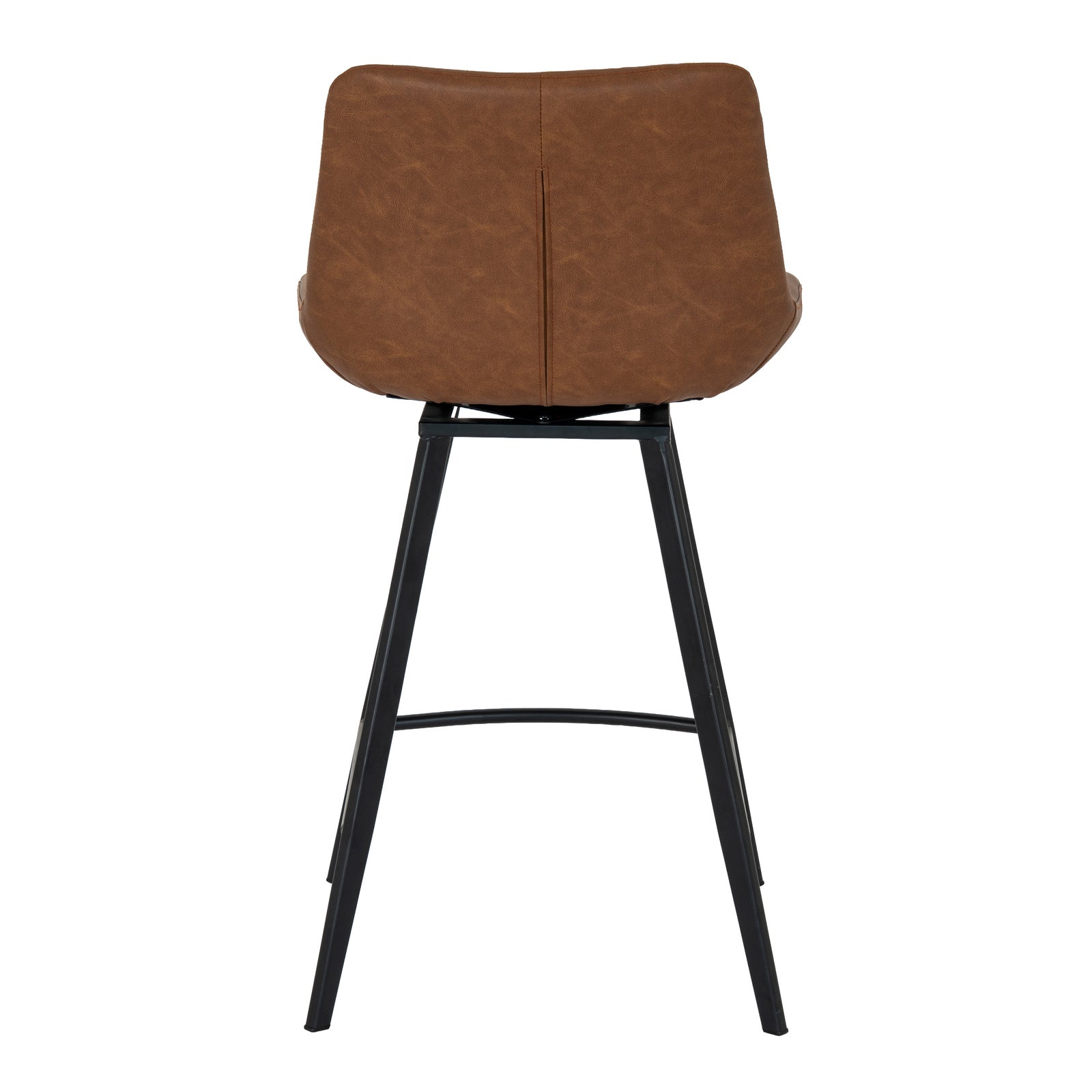 Rear view displaying the backrest contour and integrated footrest frame on the Malmo tan swivel bar stool