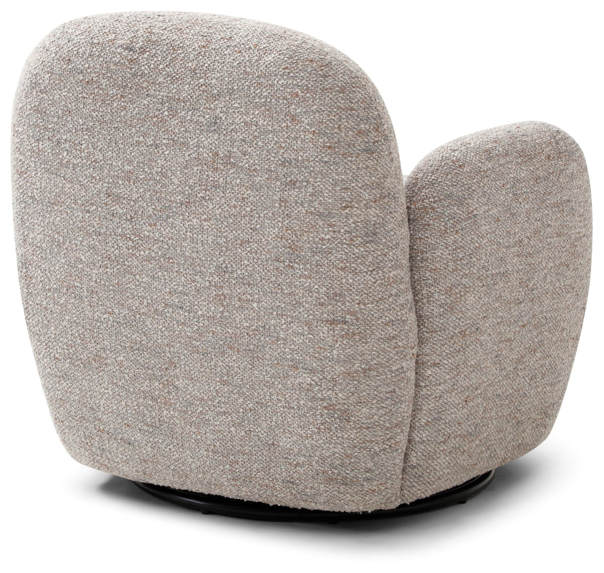 Rear view of the Micky swivel chair in light mist fabric showing smooth contoured silhouette   