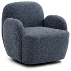 Front view of the navy blue Micky swivel chair showing rounded barrel silhouette and deep seat cushion   