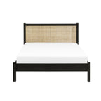 Front-facing studio shot of the Padstow black oak bed frame with slatted base