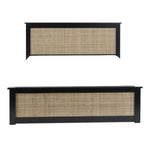 Comparison view of the detached black oak headboard and footboard cane panels