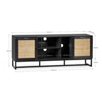 Dimension breakdown diagram for the Padstow black oak rattan TV unit media stand