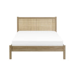 Front-facing studio shot of the Padstow oak bed frame with slatted base