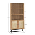 Dimension breakdown diagram for the Padstow natural oak tall rattan bookcase
