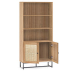 Front studio shot of the open Padstow oak bookcase showing the lower enclosed storage compartment