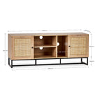 Dimension breakdown diagram for the Padstow natural oak rattan TV unit media stand