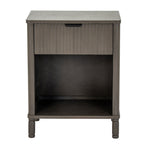 Front view showing the compact profile and turned legs of the reeded 1 drawer side table