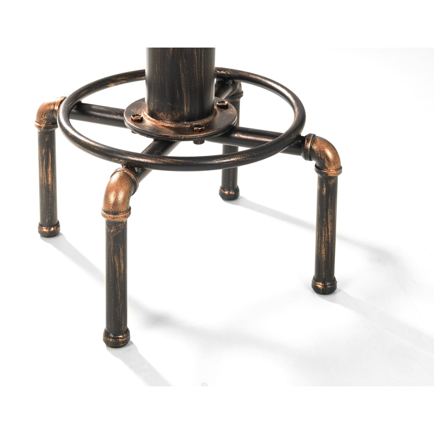 Detail shot showing the four-legged pipework base and circular metal footring on the Rockport barstool
