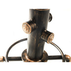 Close-up view of the decorative industrial pipe valve and screw-thread detailing on the central stem of the Rockport barstool