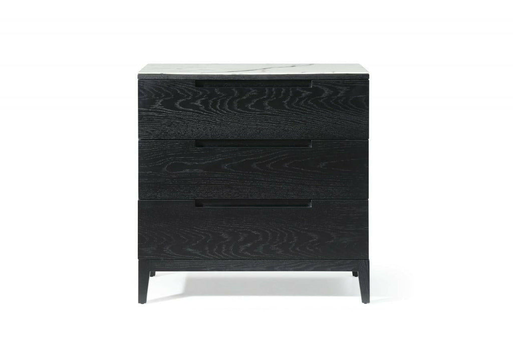 Serena Noir 3 drawer chest in black oak with a detailed white marbled top