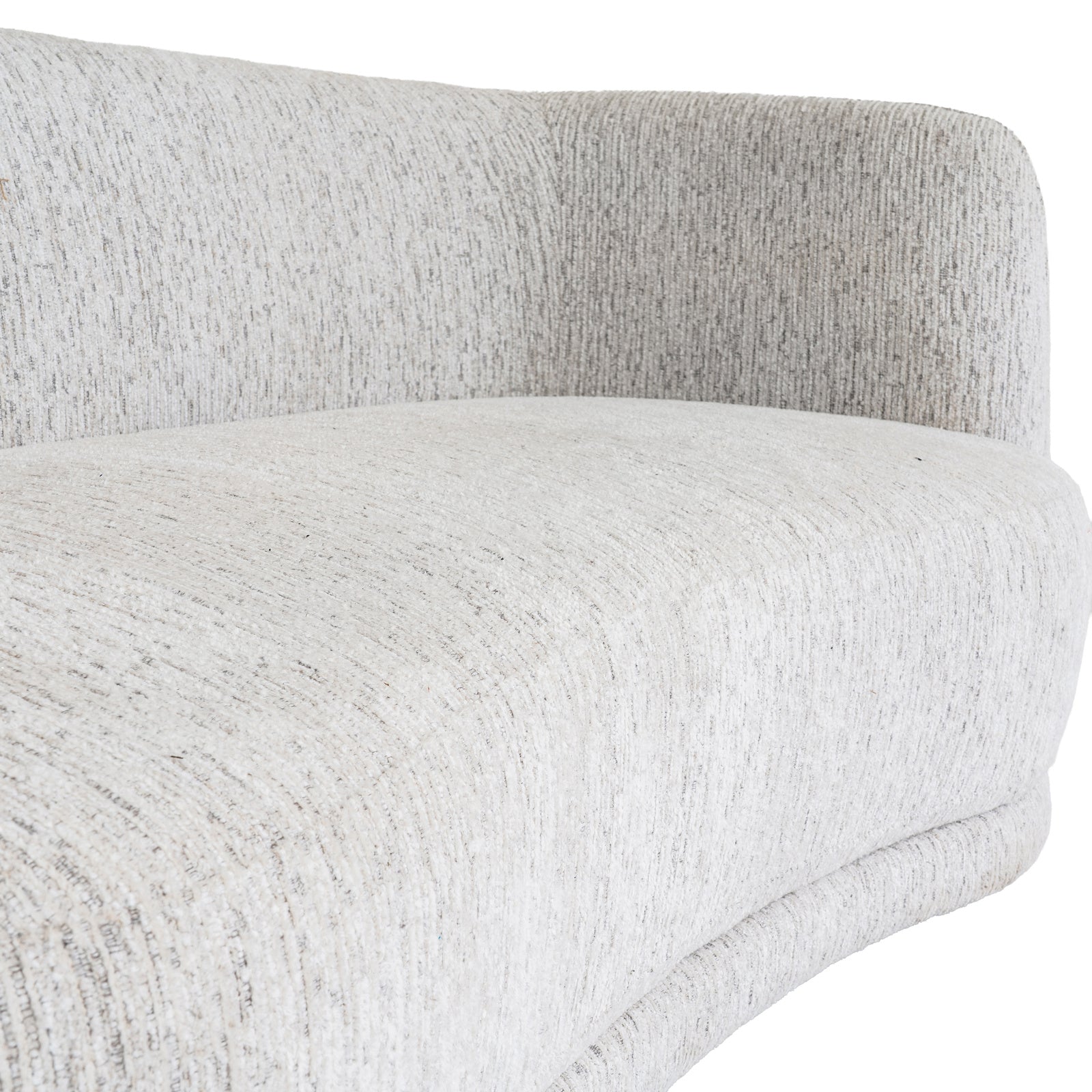 Close-up shot showing the cozy textured bouclé weave and plush cushioning on the Sorelle 2 seater sofa