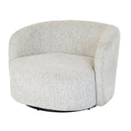 Side view highlighting the smooth continuous curves and integrated swivel base on the Sorelle accent chair