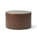 The Willow round walnut coffee table with grey marbled glass top