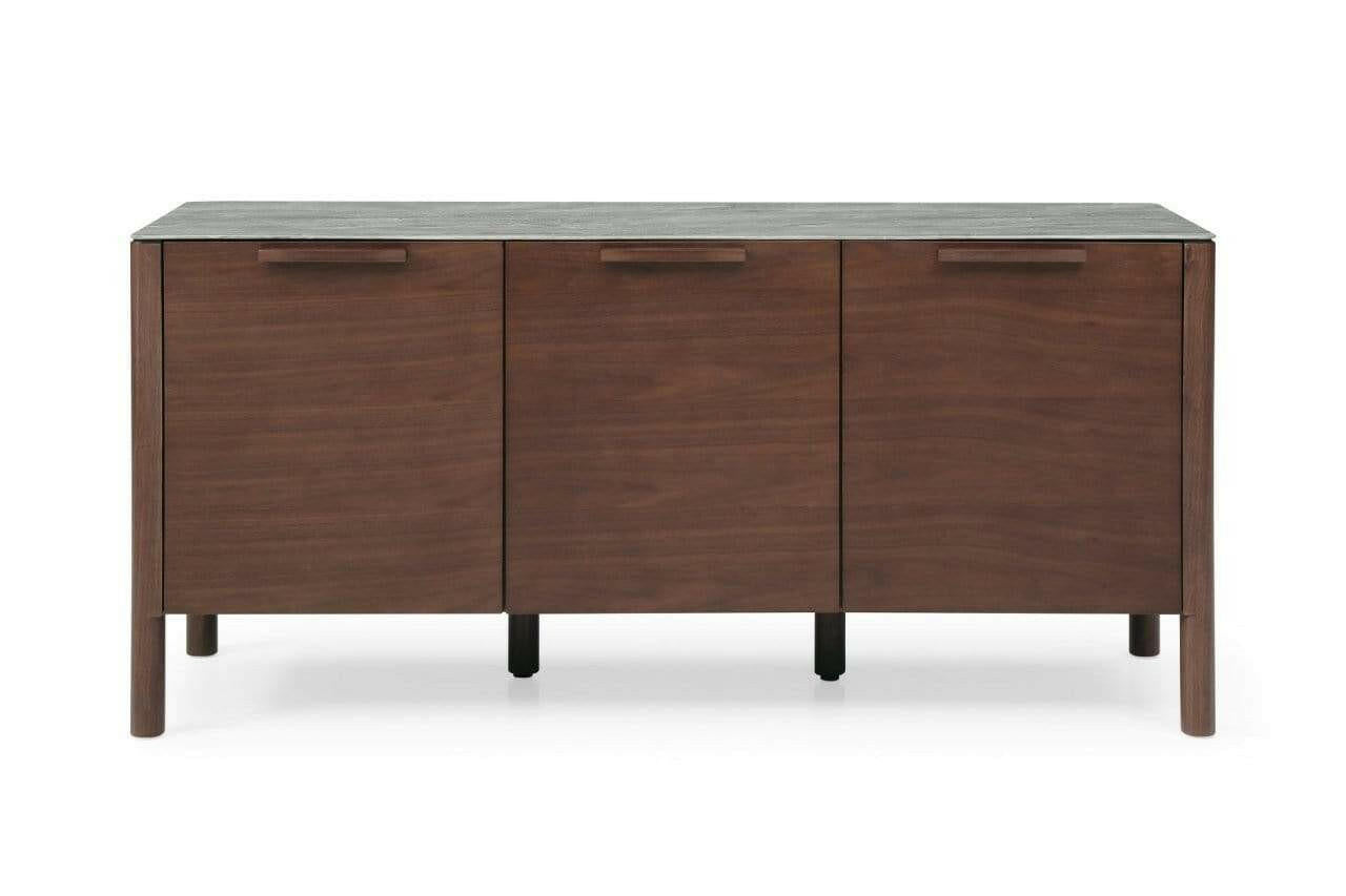 Willow Tobacco Walnut and Marbled Glass Sideboard with storage compartments and sleek design for modern living spaces.