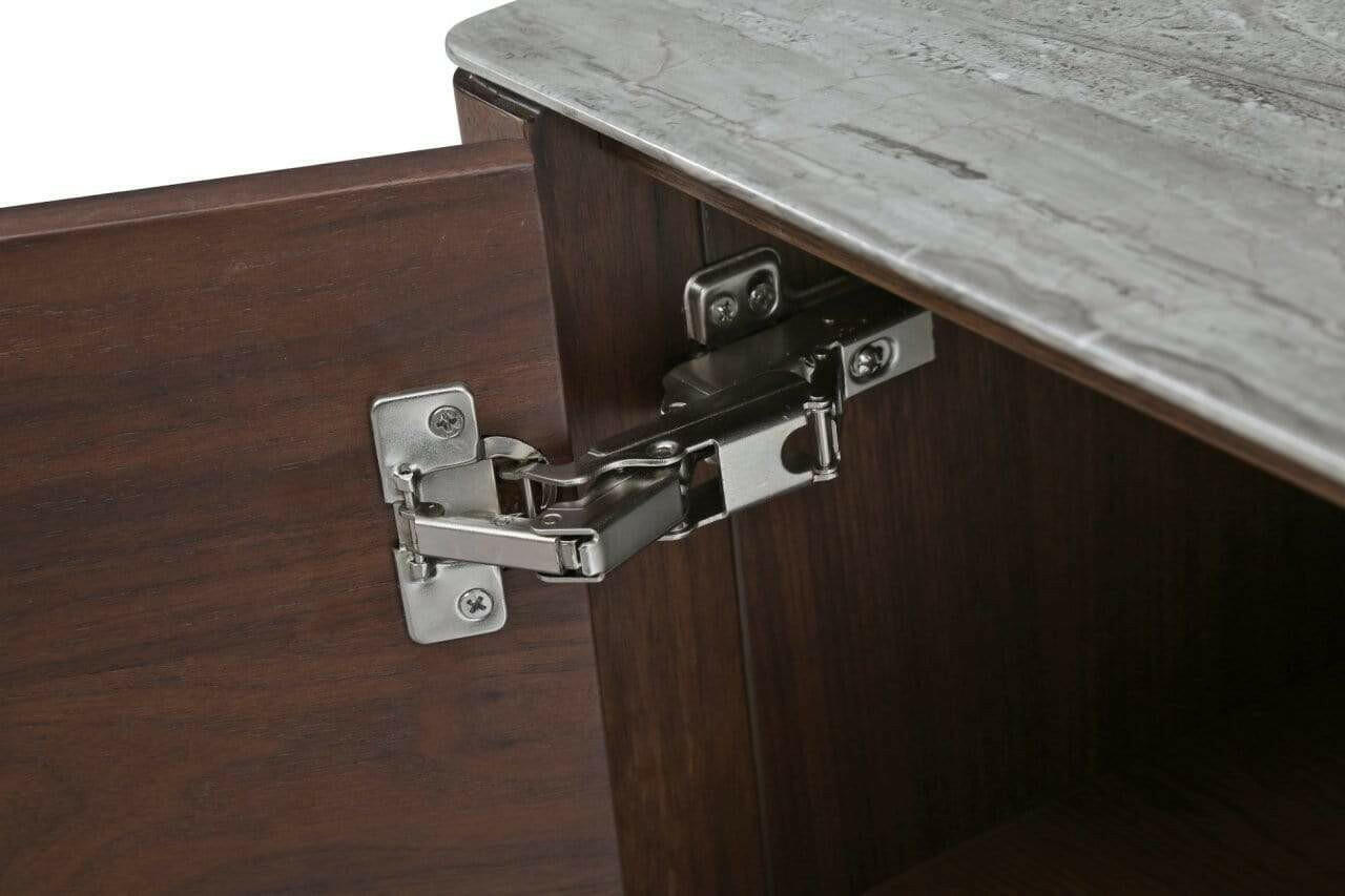 Close-up of heavy duty hinge inside Willow sideboard