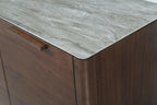 Willow Tobacco Walnut and Marbled Glass Sideboard  featuring storage with walnut wood and marbled glass accents.