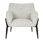 Direct front view of the Zephra Accent Chair in neutral textured fabric with black metal legs.