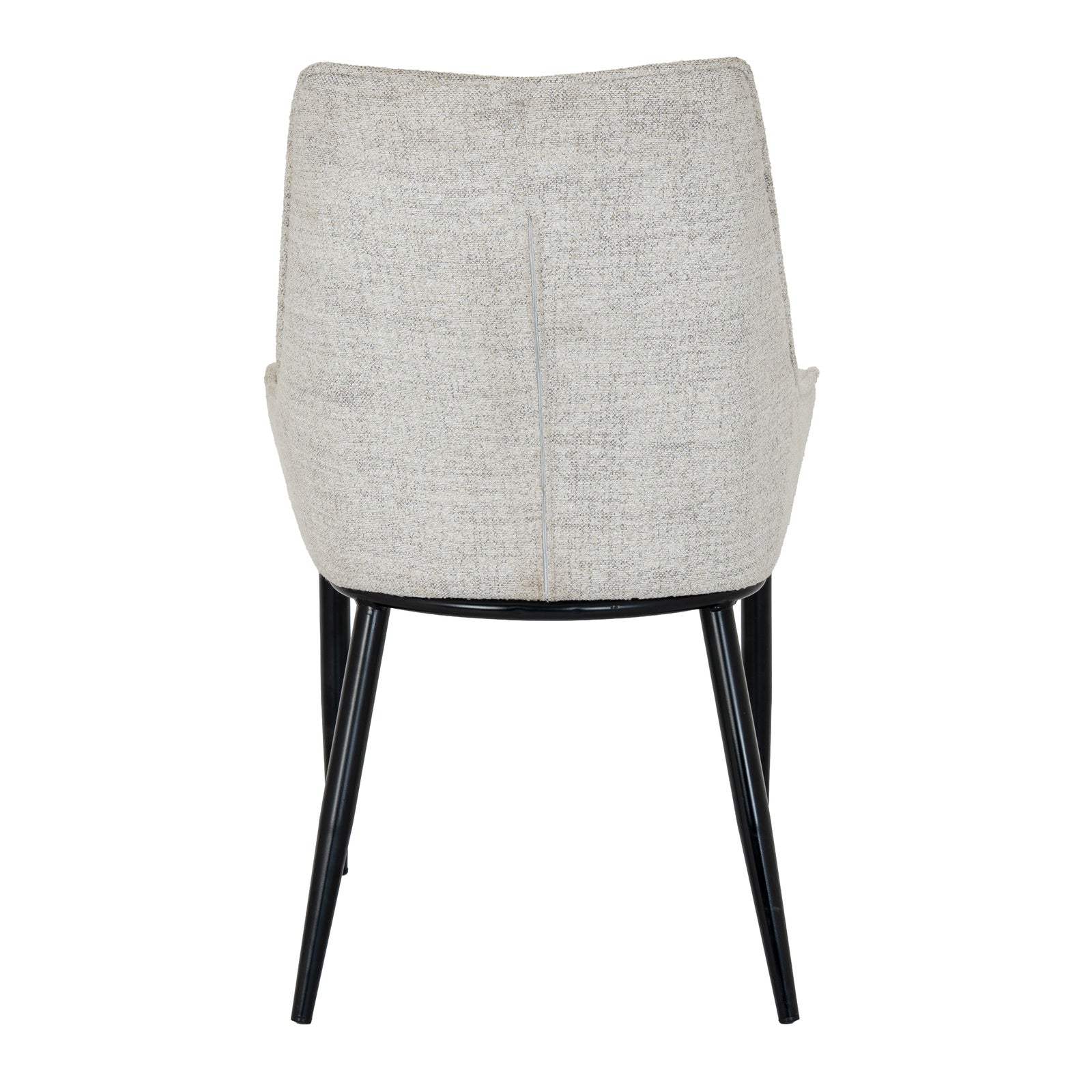 Rear view showing the high contoured backrest and black leg frame of the Zephra Dining Chair.