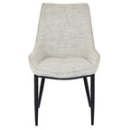 Front view of the Zephra Upholstered Dining Chair in neutral textured fabric with black legs.