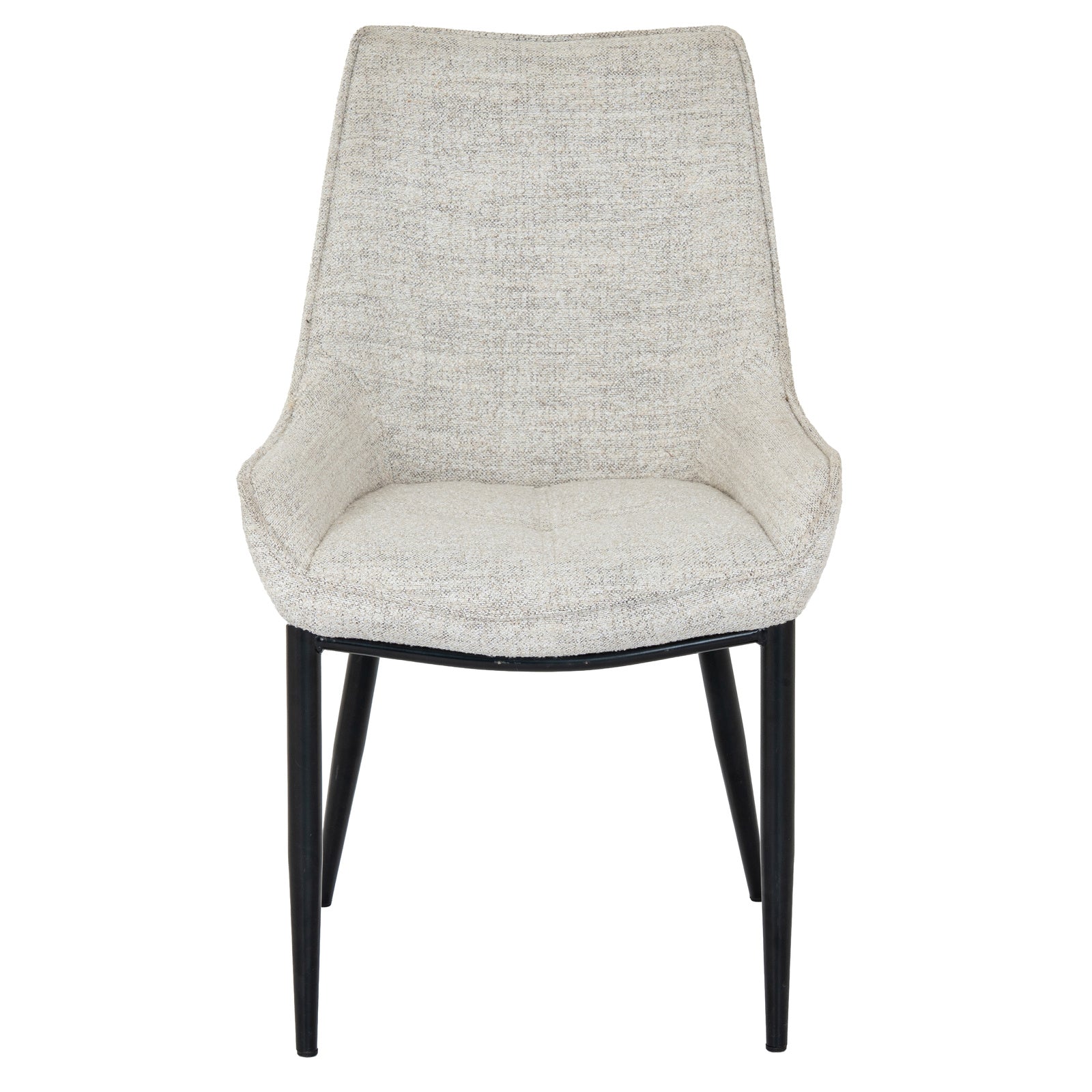 Front view of the Zephra Upholstered Dining Chair in neutral textured fabric with black legs.
